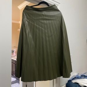 Pleated Olive Green Leather "like" A-line Skirt